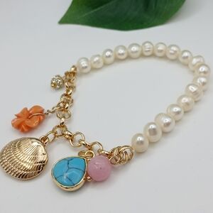 Tommy Bahama Bracelet Coastal Charms Pearl Stretchy NWOT